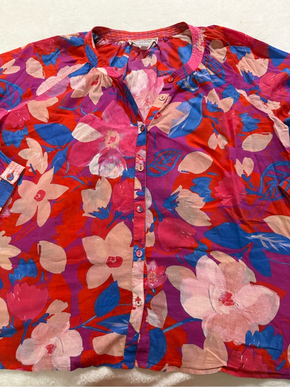Johnny Was Giverney Gardens Raglan Poet Blouse Floral Button-Up Blouse Sz S D77